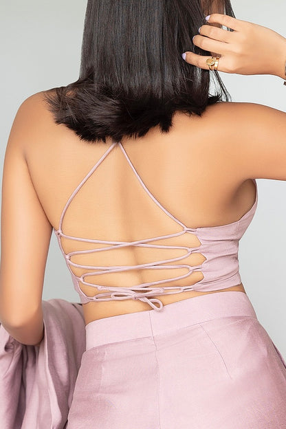 Solid Backless Criss-cross tie up crop top - Lavender