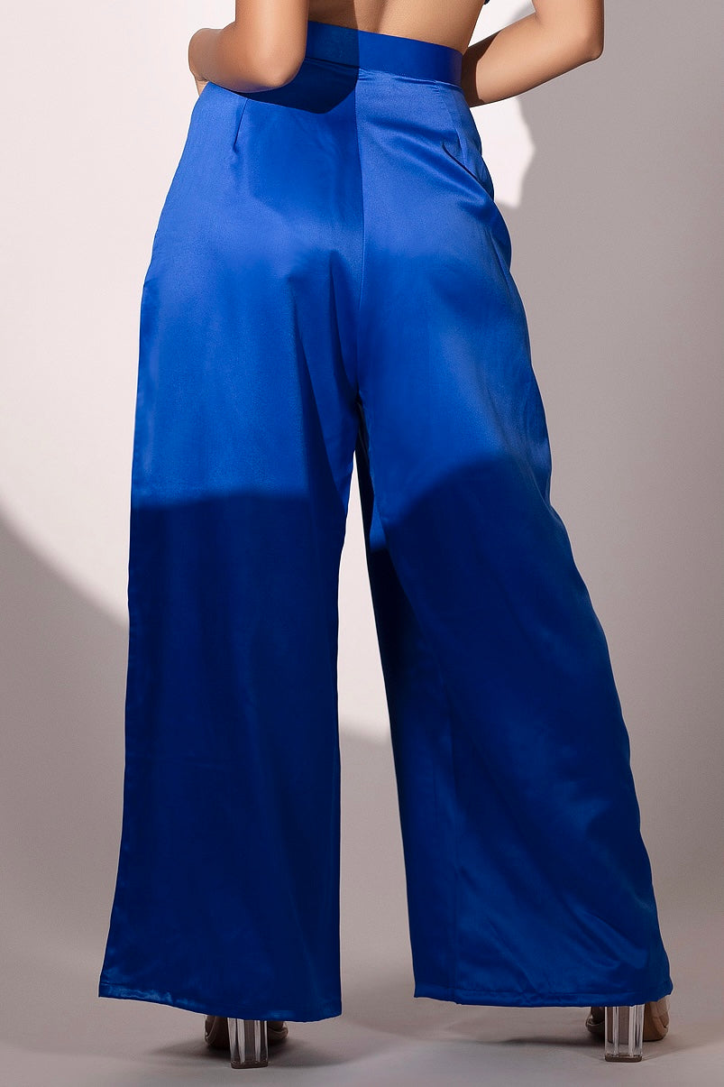 Royal Blue Pleated Flared Trouser