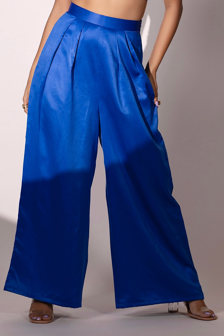 Royal Blue Pleated Flared Trouser