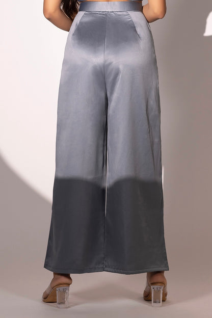 Grey Pleated Flared Trouser