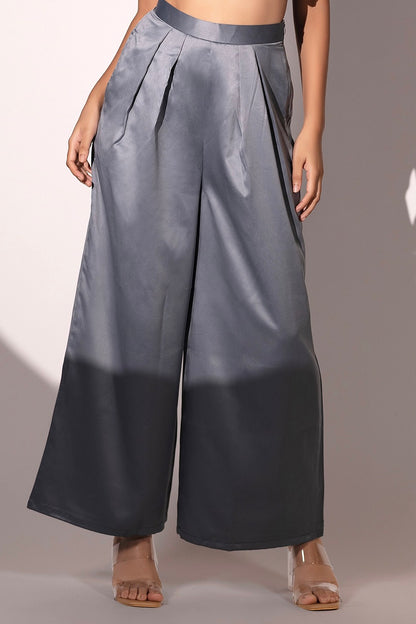 Grey Pleated Flared Trouser